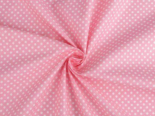 100% Kokvilnas audums - baltas pumpiņas uz rozā fona (4 mm) 130 g/m²
