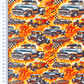 Kokvilnas trikotāža - ugunīgie auto 200 g/m²