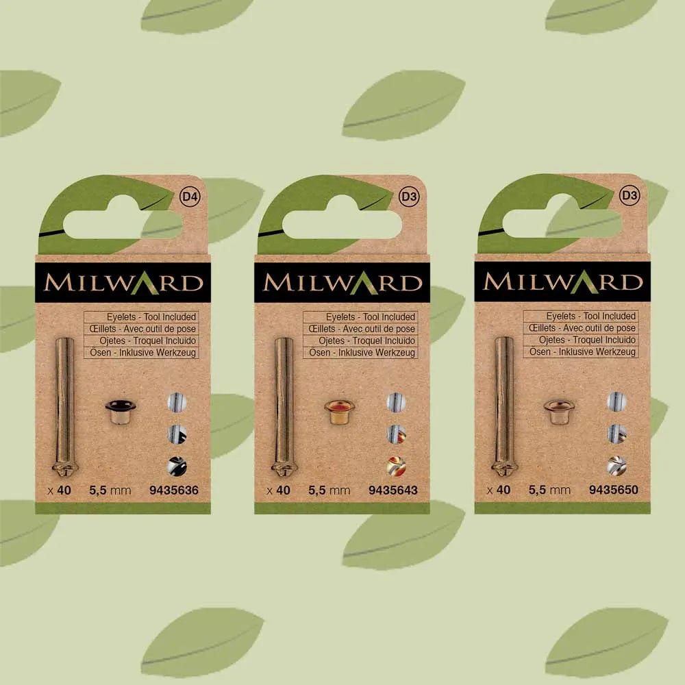 Metāla gredzeni Luversi ar instrumentu Ø 5.5mm (40 gab.) Milward - sudraba