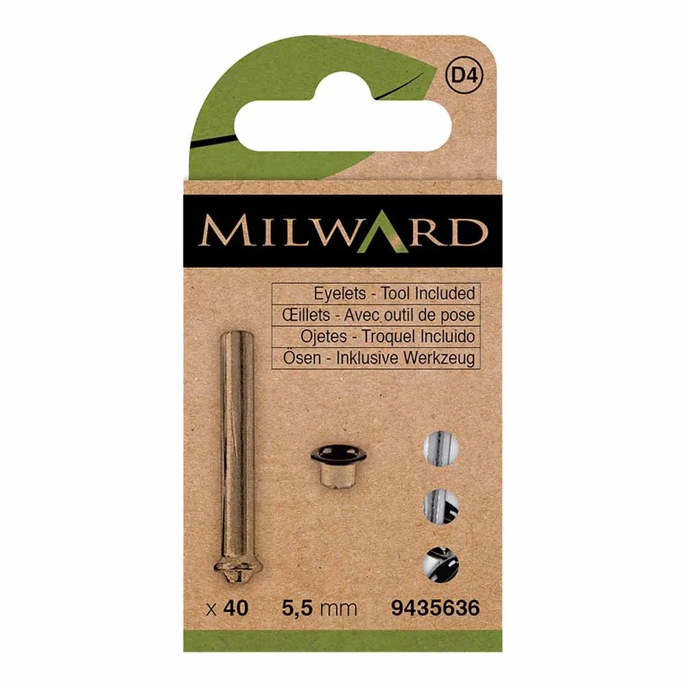 Metāla gredzeni Luversi ar instrumentu Ø 5.5mm (melni, 40 gab.) Milward - melni