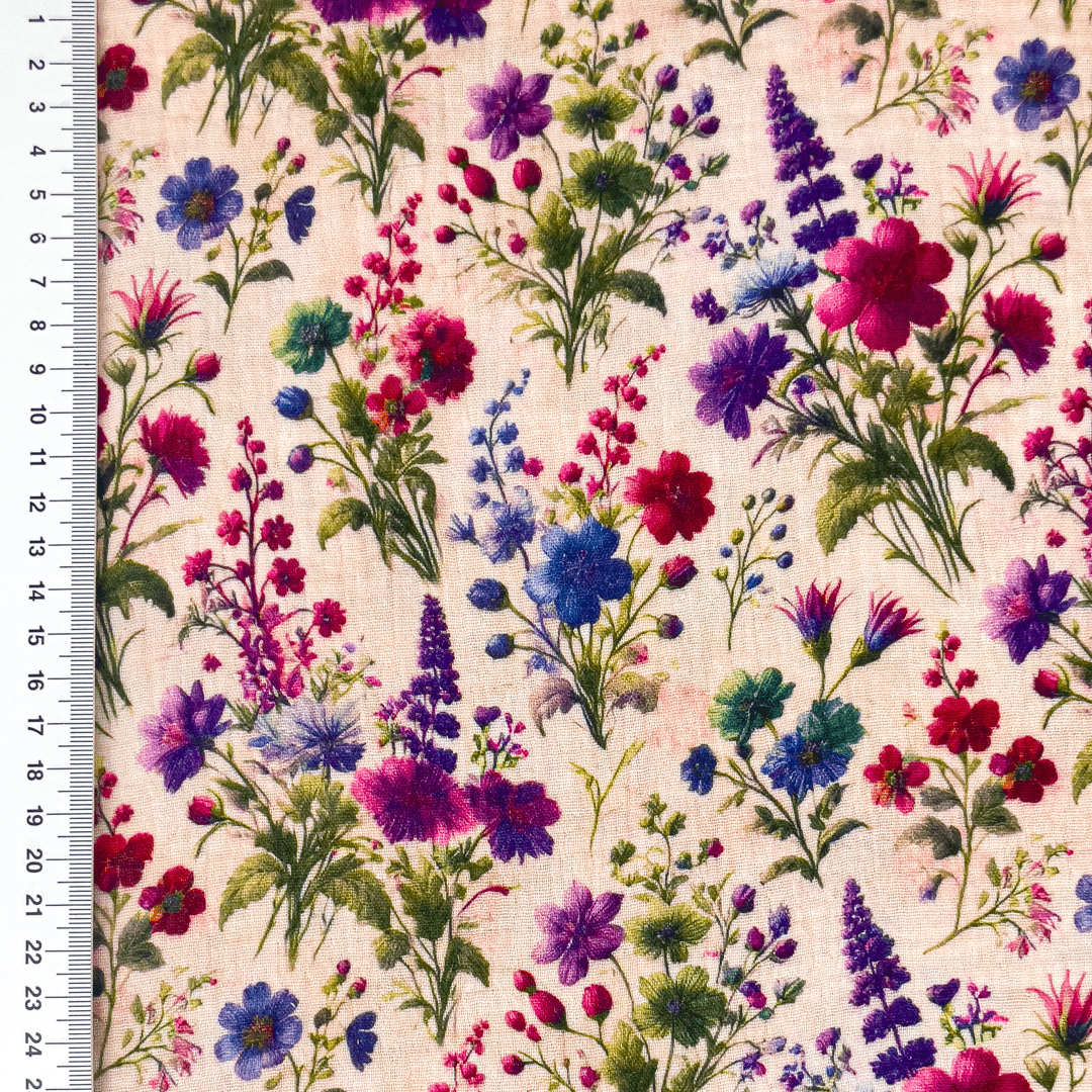 Muslīns - lillā,violeti ziedi 140 g/m²