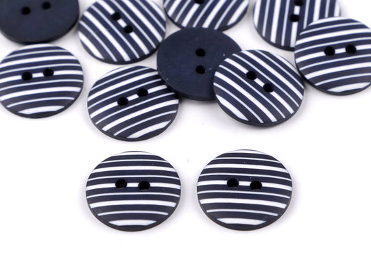 Plastmasas pogas 18 mm - zilas svītrainas