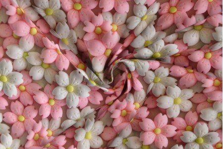 Premium 100% kokvilnas audums - rozā un baltas puķītes 110 g/m²